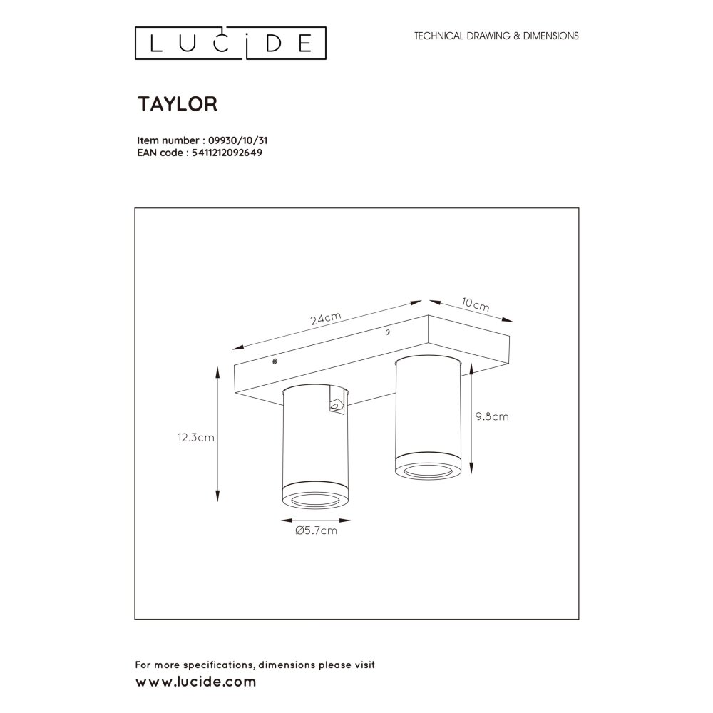 Lucide TAYLOR Faretto da soffitto LED Bianco 09930/10/31