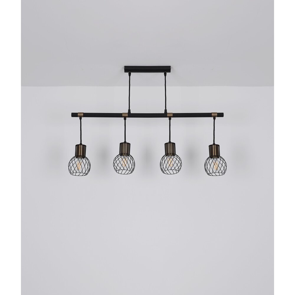 Lampadario a sospensione 4 luci griglia e fili nero opaco particolari  bronzo GLOBO LIGHTING 54013-4H Idea Luce di Filippi - Carrù(Cuneo)