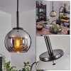 Koyoto Lampadario a sospensione Vetro 15 cm Acciaio inox, Nero, 1-Luce