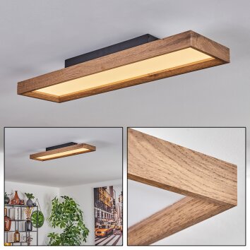 Longvic Plafoniera LED Marrone, Aspetto del legno, Nero, 1-Luce