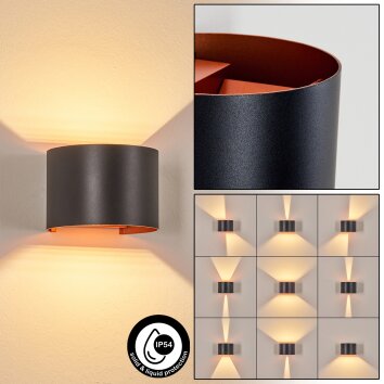 Tamarin Lampada da parete per esterno, Lampade Up & Down, Applique LED Ramato, Nero, 1-Luce