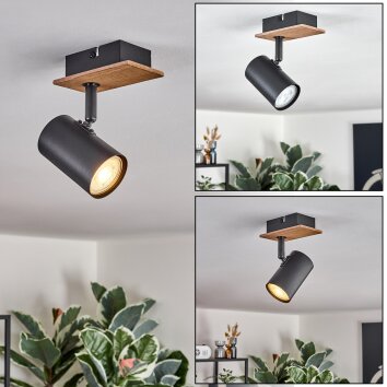 Guardais Plafoniera, Faretto da soffitto Marrone, Aspetto del legno, Nero, 1-Luce