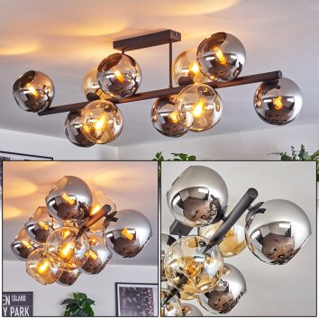 Koyoto Plafoniera, Lampada a sfera Ambrato, Cromo, Grigio fumo, 10-Luci