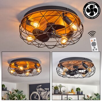 Tourais Plafoniera, Lampada con ventilatore LED Aspetto del legno, Nero, 4-Luci, Telecomando