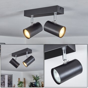 Gesteira Plafoniera, Faretto da soffitto Cromo, Nero, 2-Luci