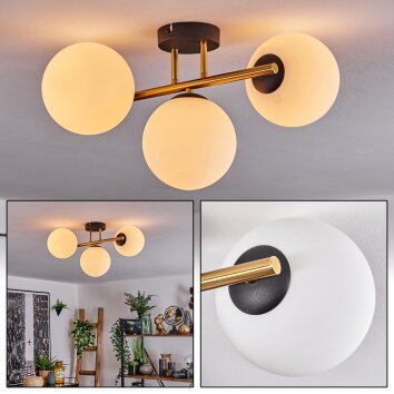 Gastor Plafoniera, Lampada a sfera 42 cm Oro, Nero, 3-Luci