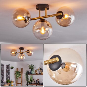 Gastor Plafoniera, Lampada a sfera 42 cm Oro, Nero, 3-Luci