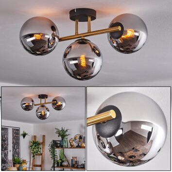 Gastor Plafoniera, Lampada a sfera 42 cm Oro, Nero, 3-Luci