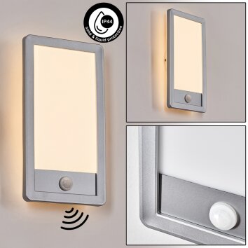 Harel Lampada da parete per esterno, Panel, Applique LED Argento, 1-Luce, Sensori di movimento