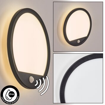 Qadir Lampada da parete per esterno, Applique LED Nero, 1-Luce, Sensori di movimento